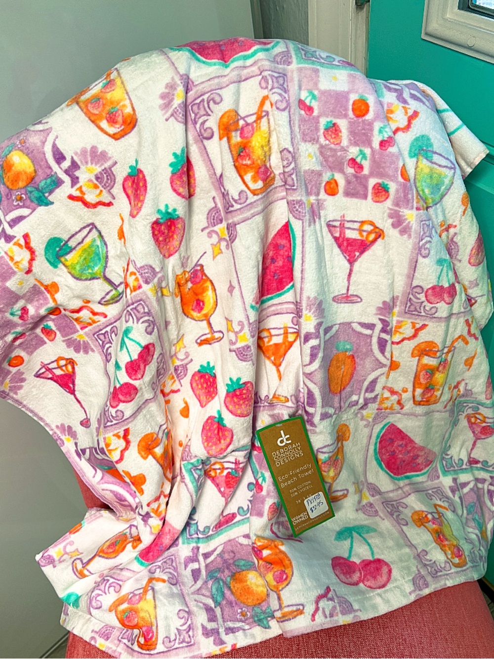 NWT! Fruit Cocktail Beach Towel - White Multi
